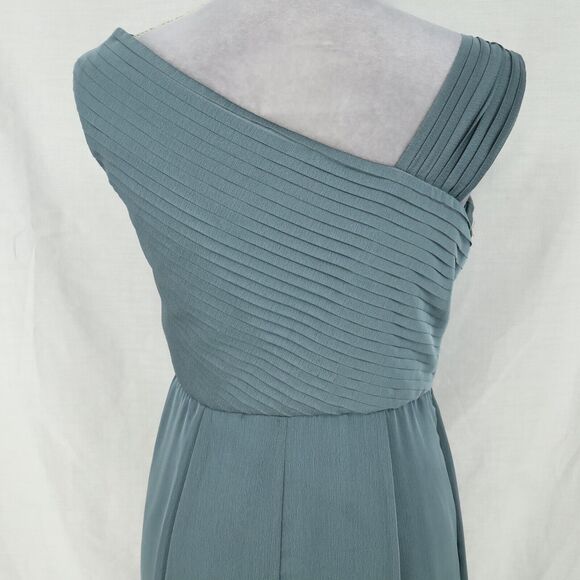 KM Collections Milla Bell Dress Gown Womens 6 Gray Green Chiffon Rhinestones - Picture 10 of 13